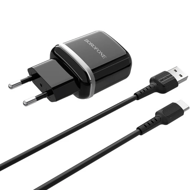 СЗУ-адаптер Borofone BA25A 2USB 2.4A + Type-C-кабель (Чёрный)