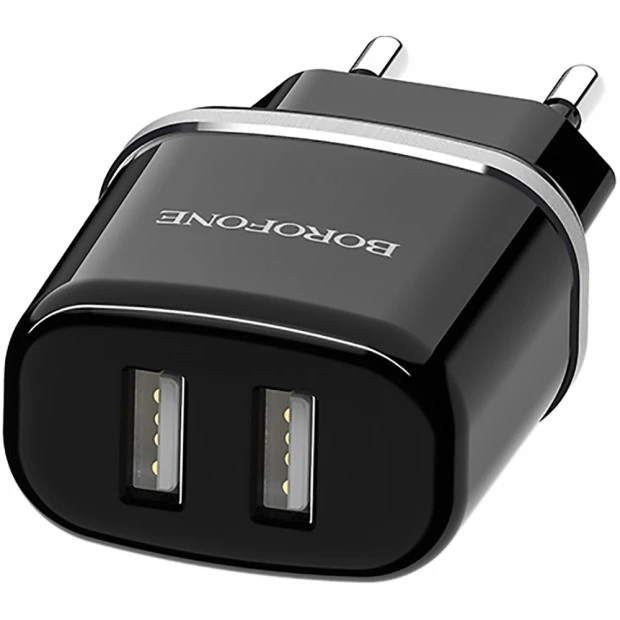 СЗУ-адаптер Borofone BA25A 2USB 2.4A + Type-C-кабель (Чёрный)