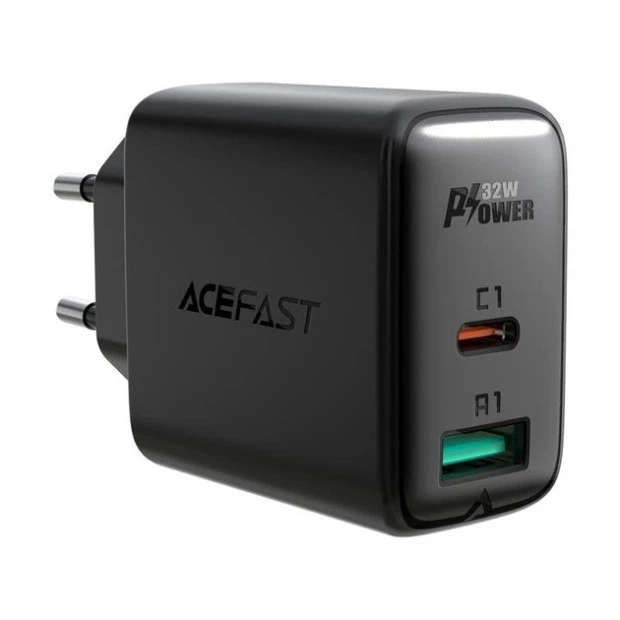 СЗУ-адаптер Acefast A5 32W PD QC 1USB / 1Type-C (Чёрный)