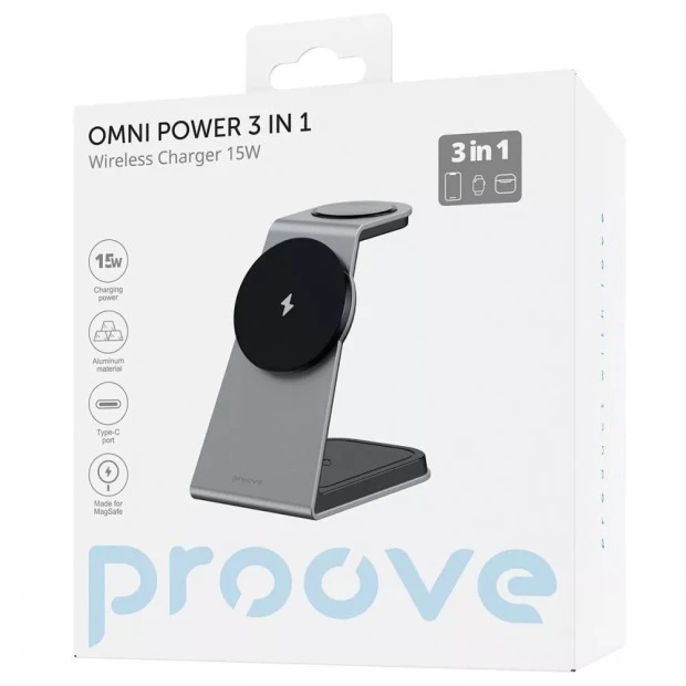 Бездротовий зарядний пристрій Proove Omni Power 3в1 (Сірий) WSOP15020003