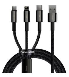 USB-кабель Baseus Tungsten Gold 3.5A (1.5 м) (MicroUSB+Lightning+Type-C) (Чорний..