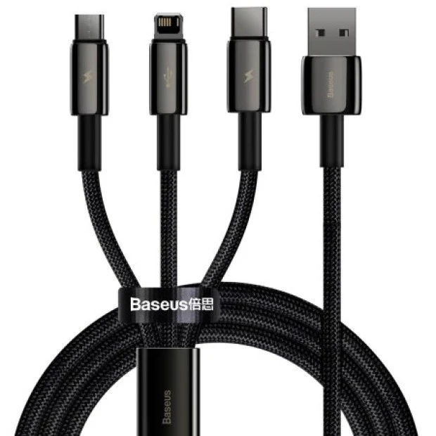 USB-кабель Baseus Tungsten Gold 3.5A (1.5 м) (MicroUSB+Lightning+Type-C) (Чорний) CAMLTWJ-01