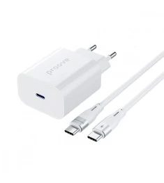 Proove Rapid 30W Charger Adapter (1 Type-C) + Type-C to Type-C Cable (White)