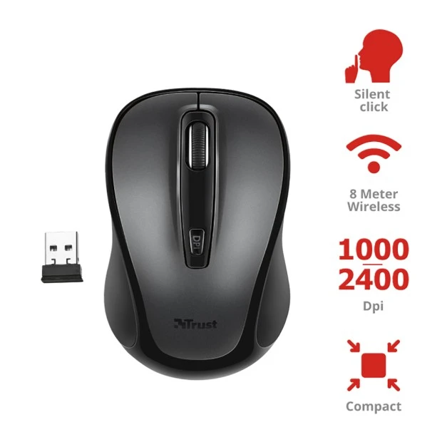 Мышь беспроводная Wireless Trust Siero Silent Click (Чёрный)
