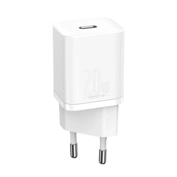 СЗУ-адаптер Baseus Super Si 20W PD (1Type-C) + кабель Type-C - Lightning (Белый) TZCCSUP-B02