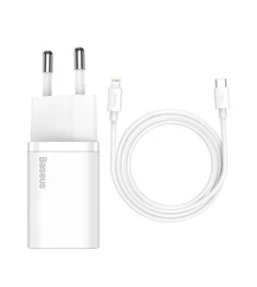 СЗУ-адаптер Baseus Super Si 20W PD (1Type-C) + кабель Type-C - Lightning (Белый)..