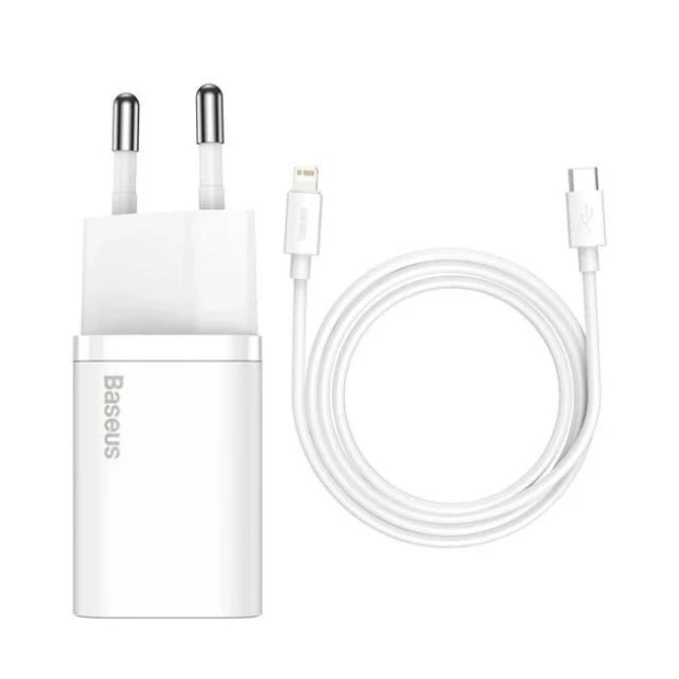 СЗУ-адаптер Baseus Super Si 20W PD (1Type-C) + кабель Type-C - Lightning (Белый) TZCCSUP-B02