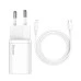 СЗУ-адаптер Baseus Super Si 20W PD (1Type-C) + кабель Type-C - Lightning (Белый) TZCCSUP-B02