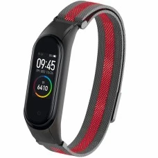 Ремешок Milanese Loop Color Xiaomi Mi Band 3 / Mi Band 4 (Чёрно-красный)