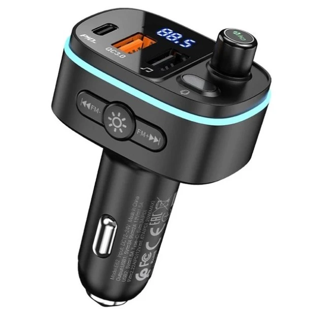 FM-модулятор Hoco E62 PD20W + QC3.0 2USB  /  1Type-C (Чорний)