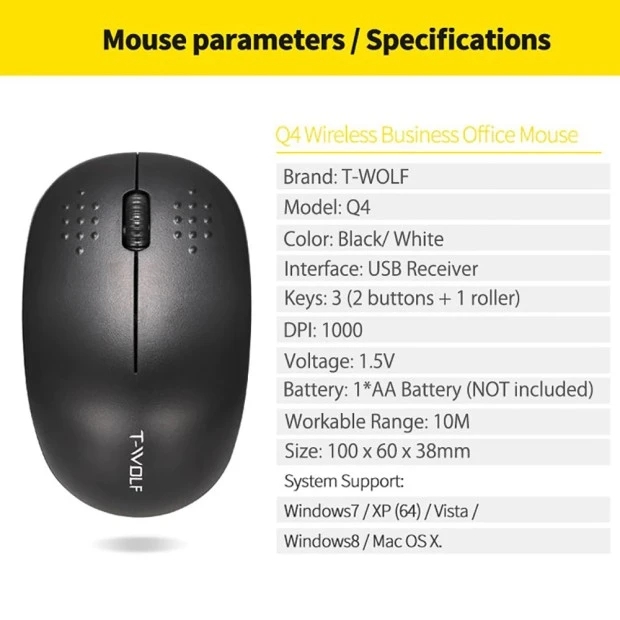 Мышь беспроводная Wireless T-Wolf Q4 (Чёрный)