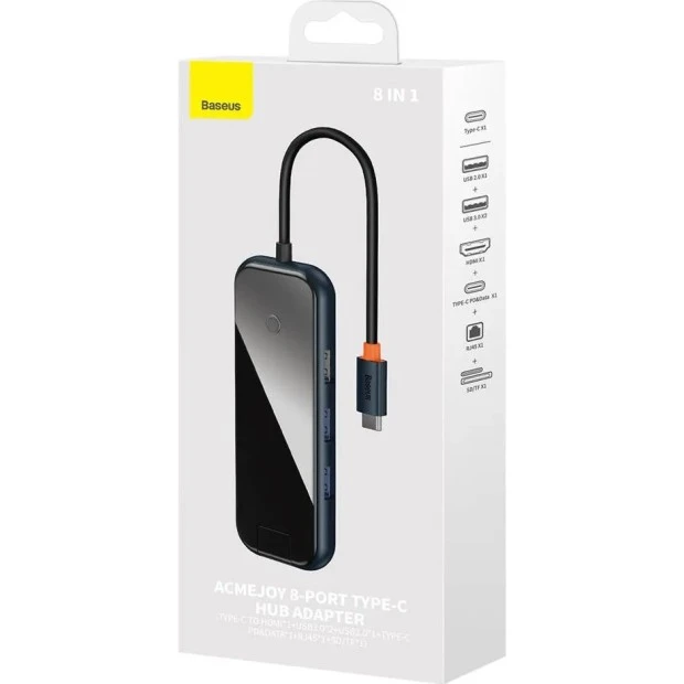 Adapter USB HUB Baseus AcmeJoy WKJZ010613 (Type-C to HDMI / 2USB3.0 / USB2.0 / Type-C / RJ45 / SD) (Gray)