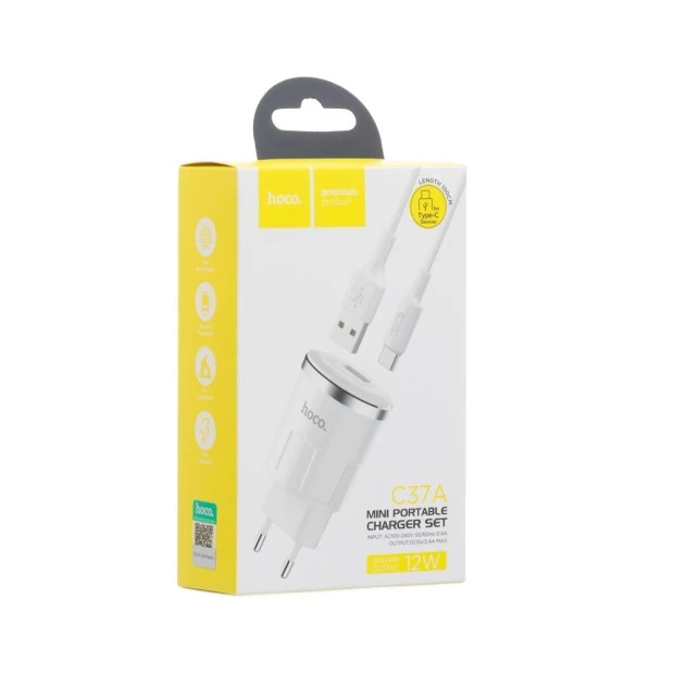 СЗУ-адаптер Hoco C37A + Type-C-кабель 2.4A 1USB