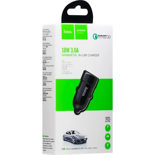 АЗУ-адаптер Hoco Z32A Speed Up QC3.0 1USB (Чёрный)