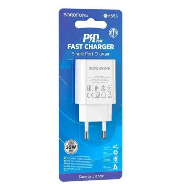 СЗУ-адаптер USB Borofone BA65A PD 20W (1Type-C) (Белый)