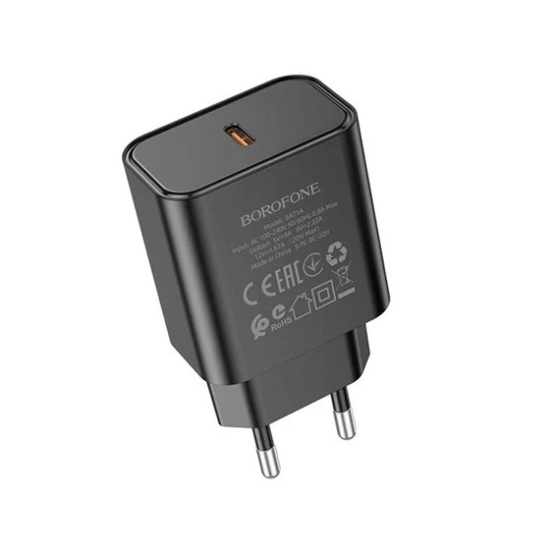 Чорний зарядний пристрій-адаптер USB Borofone BA71A PD 20W (1 Type-C)