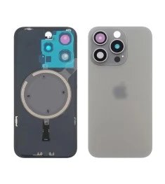 Заднее стекло корпуса для Apple iPhone 15 Pro Natural Titanium (серое) с рамкой ..
