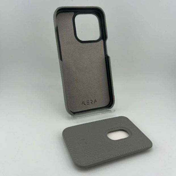 Накладка iLera Napa Leather Case Apple iPhone 15 Pro Max + Leather Wallet for iPhone (Ionic Grey)