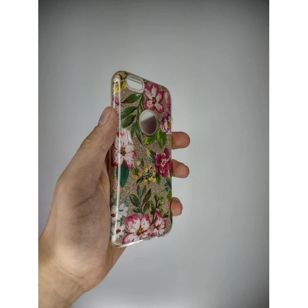 Силікон Glitter для Apple iPhone 6  /  6s (Золоті квіти)
