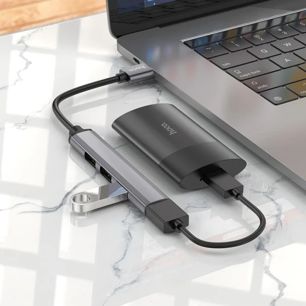 Адаптер USB HUB Hoco HB26 (Type-C - 1USB 3.0  /  3USB 2.0)
