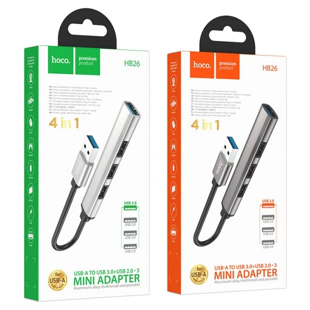 Адаптер USB HUB Hoco HB26 (Type-C - 1USB 3.0  /  3USB 2.0)