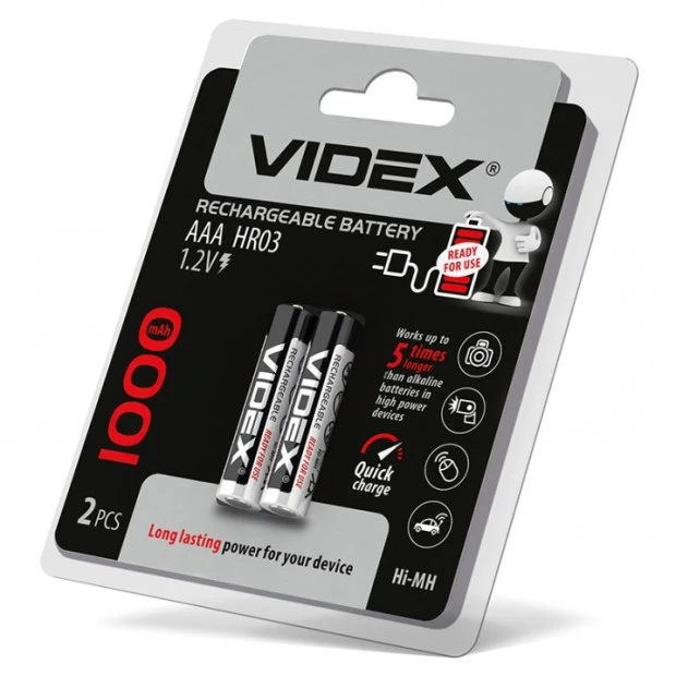 Акумуляторна батарейка Videx 1000mAh HR03  /  AAA (2шт)