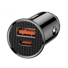 Baseus Circular Plastic 30W 1USB  /  1Type-C Car Charger Adapter (Black) CCALL-YS01