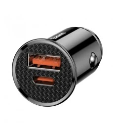 Baseus Circular Plastic 30W 1USB  /  1Type-C Car Charger Adapter (Black) CCALL-Y..