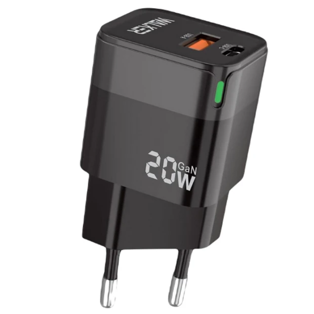 Чорний зарядний адаптер Walker WH-42 20W (1USB / 1Type-C)