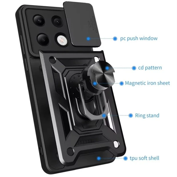 Чохол Ring Serge Armor Case для Xiaomi Redmi Note 13 4G (ShutCam) (Чорний)