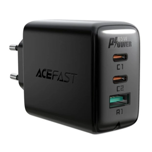 СЗУ-адаптер Acefast A13 65W PD QC 1USB / 2Type-C 3.25A + Type-C-кабель 1.2m (Чёрный)