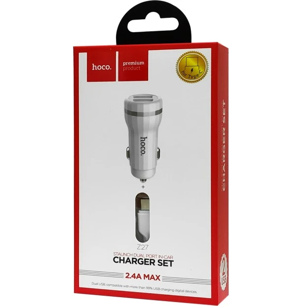 АЗУ-адаптер Hoco Z27 Staunch 2USB 2.4A + Type-C-кабель (Белый)