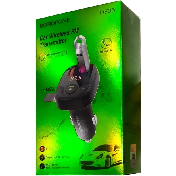 FM - модулятор Borofone DE35 Soaring QC3.0 Bluetooth V5.0 (Чёрный)