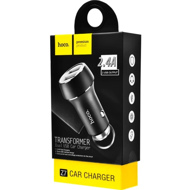 АЗУ-адаптер Hoco Z7 Transformer 2USB (Стальной)
