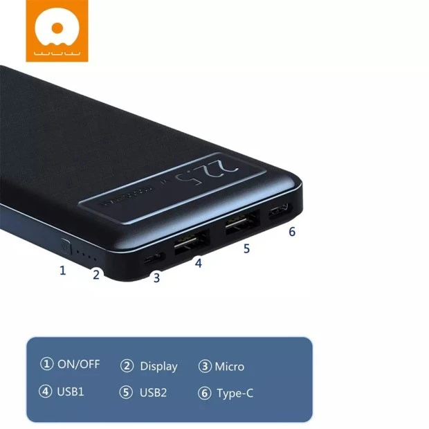 PowerBank WUW Y101 10000mAh PD+QC 3.0 22.5W LCD (Black)