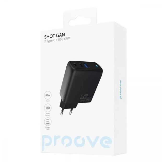 Proove Shot GaN 67W Charger Adapter (2Type-C  /  1USB) (Black)