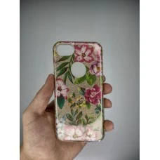 Силикон Glitter Apple iPhone 7 / 8 / SE (2020) (Golden Flowers)