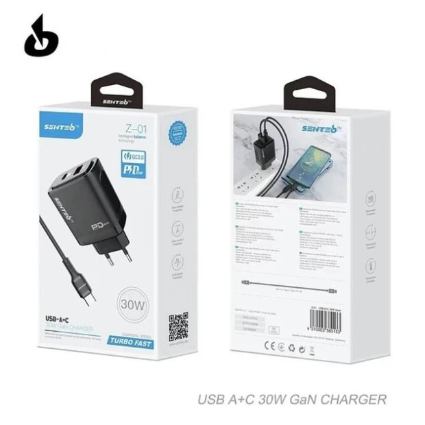 СЗУ-адаптер USB Senteo Z-03 PD QC3.0 20W (1USB / 1Type-C) (Чёрный)