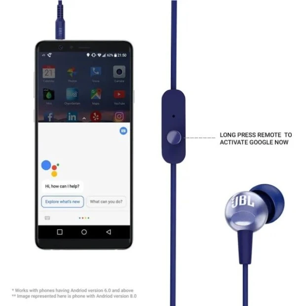 Дротові навушники-гарнітура вакуумні JBL C200SI (Сині) K