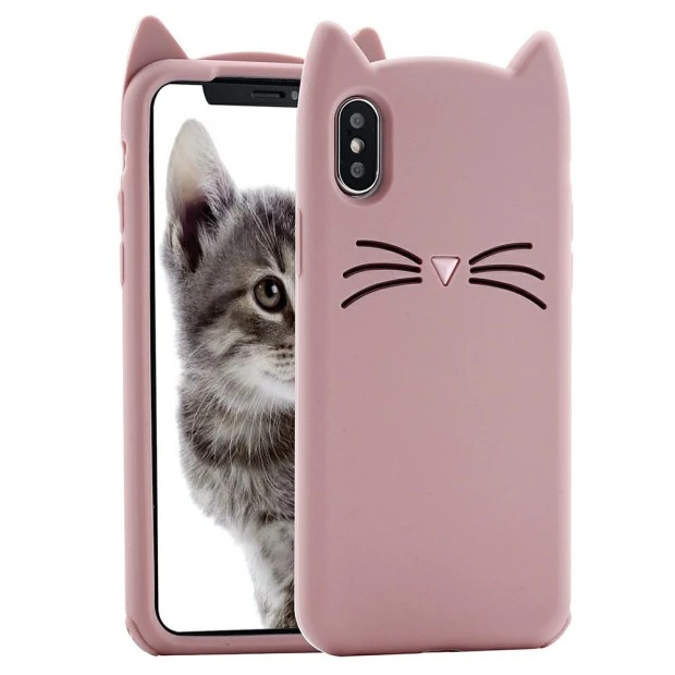 Силиконовый чехол Kitty Case Apple iPhone X / XS (розовый)