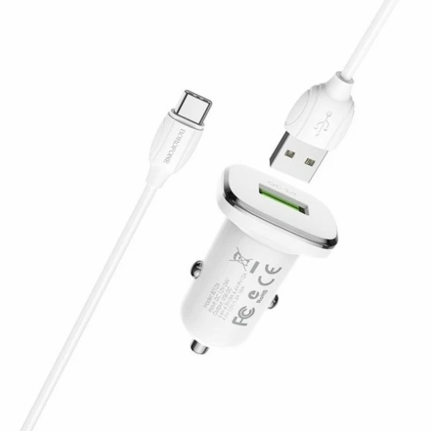 Адаптер живлення Borofone BZ12A з підтримкою QC 3.0 та кабелем Type-C (білий)