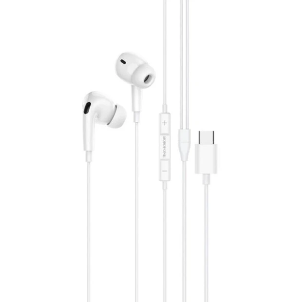 Drôtové slúchadlá s mikrofónom vákuové Borofone BM80 Pro Type-C (Biele)