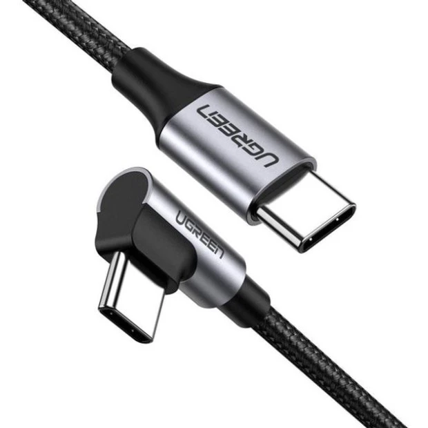 USB-кабель UGREEN US255 під кутом 60W (2м) (Type-C на Type-C) (Чорний / Сірий)