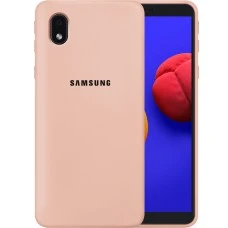 Силіконовий Оригінальний 360 Чохол Логотип Samsung Galaxy A01 Core (Пудровий)
