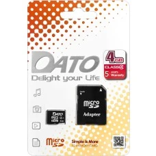 Карта памяти DATO MicroSDHC 4Gb + SD Adapter (Class 4)