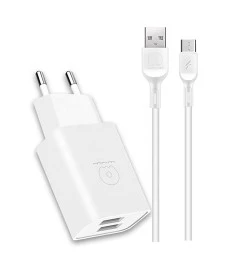 СЗУ-адаптер WUW T38 2USB 2.4A + MicroUSB-кабель (Белый)