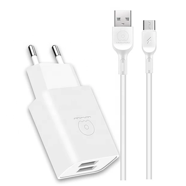 СЗУ-адаптер WUW T38 2USB 2.4A + MicroUSB-кабель (Белый)