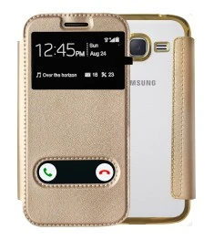 Чехол-книжка View Cover Shine Samsung Galaxy J2 (2016) J200 (Золотой)