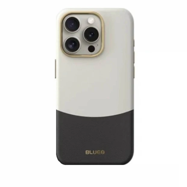 Чохол Blueo Premium Leather MagSafe для Apple iPhone 15 Pro Max (Чорний / Золотий)