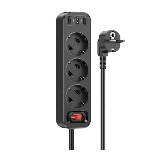 Сетевой удлинитель Hoco NS2 (3USB,3 розетки) (Чёрный)